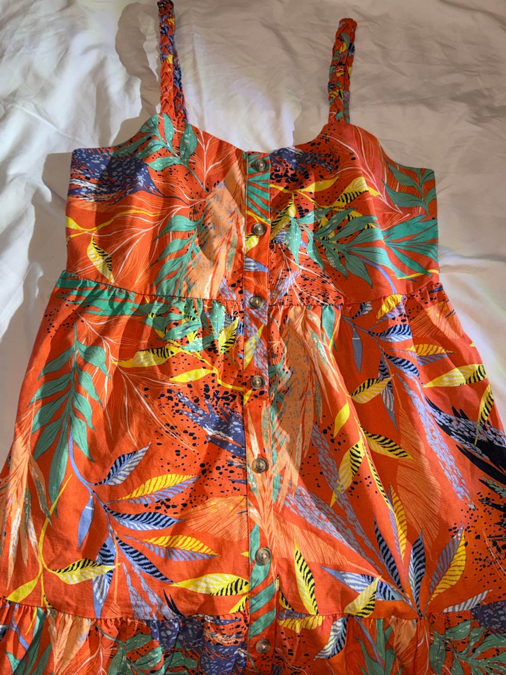 beachlunchlounge Orange Tropical Leaf Print Mini Dress - Picture 2 of 4